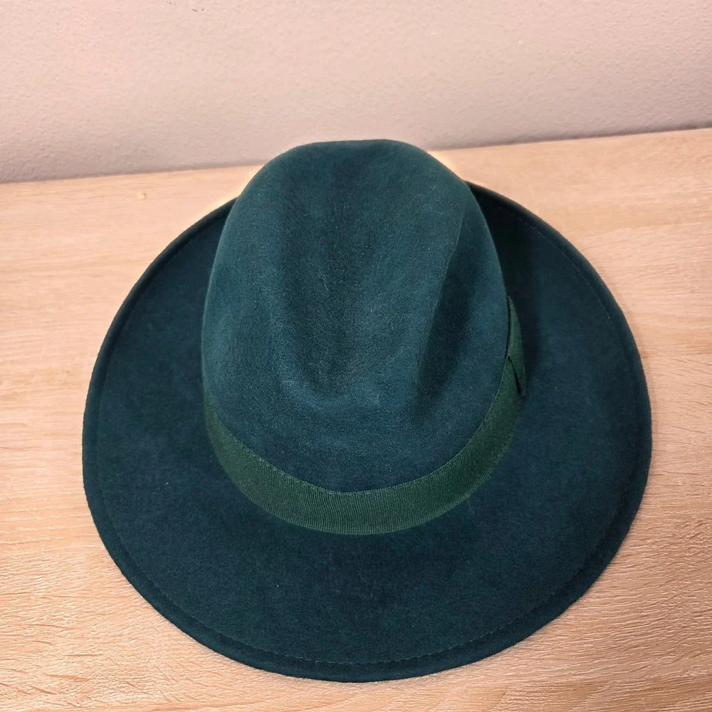 Made in Italy Wool Felt Fedora Hat Size 59 Dark Green Crushable Waterproof